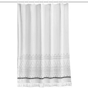 Tassel Fabric Shower Curtain, Black White